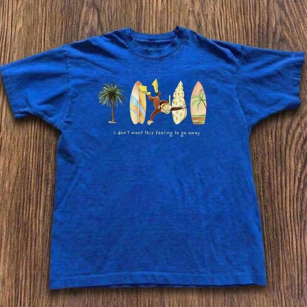Gildan Men Blue T-Shirt, Blue Curious George Surf Tee
